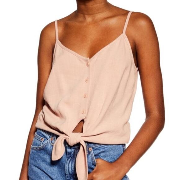 NWT top shop button tie front pink tank top - Picture 2 of 7